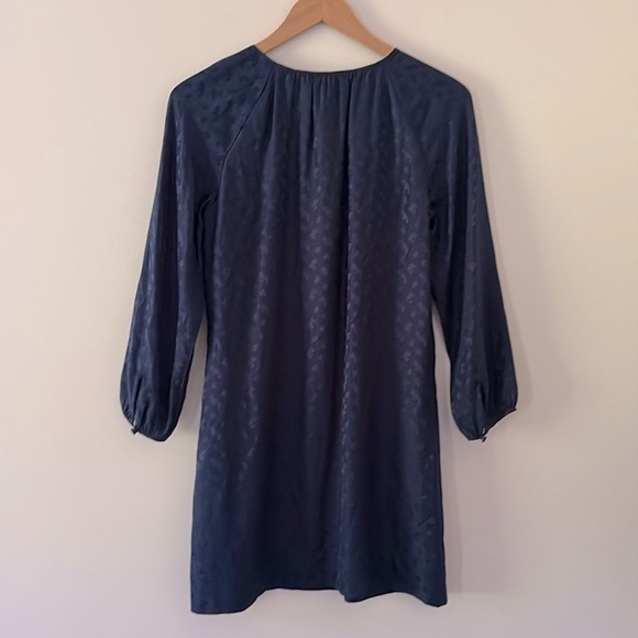 J. Crew Silk Blue Tonal Paisley Lined 3/4 Sleeve Shift Keyhole Dress Size 6 - Picture 11 of 12